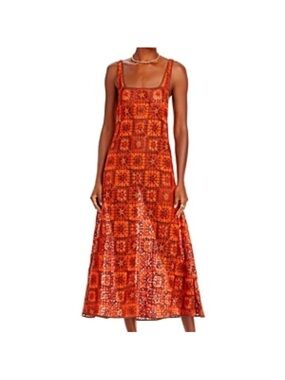 Johanna Ortiz Orange Printed Square-Neck Maxi
